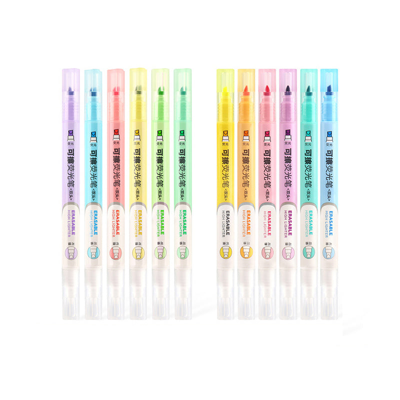 10Pcs/set Double Head Erasable Highlighter Pen Markers Chisel Tip Marker  Fluorescent School Writing Highlighters Color Cute 